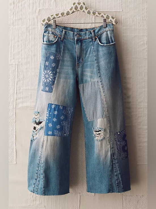 Free People Denim - Free People Vintage The Originals Patched Cropped Bandana Denim Jeans